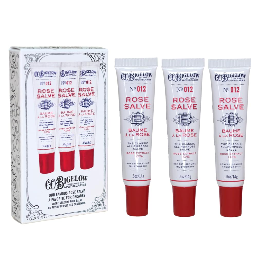 C. O. Bigelow tubes beside rose petals, emphasizes gentle rose extract scent