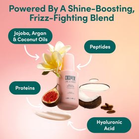 Coco & Eve ingredient label close-up revealing jojoba, argan, coconut benefits