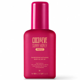 Coco & Eve pump bottle front view showing sleek design and SPF45 protection