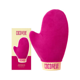 Coco & Eve front view of velvet tanning mitt for streak-free application