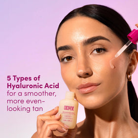 Coco & Eve ingredients label close-up, highlights hyaluronic acid and Bali botanicals