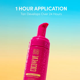 Coco & Eve applicator mitt with mousse illustrating even, guided application