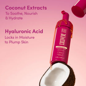 Coco & Eve ingredient label close-up noting hyaluronic acid and coconut extract