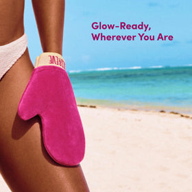 Coco & Eve mitt beside foam bottle showing size and compact storage