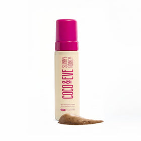 Coco & Eve bottle front view showing packaging and benefit of even tan