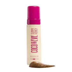 Coco & Eve front bottle view showing the dark tanning foam and label benefit