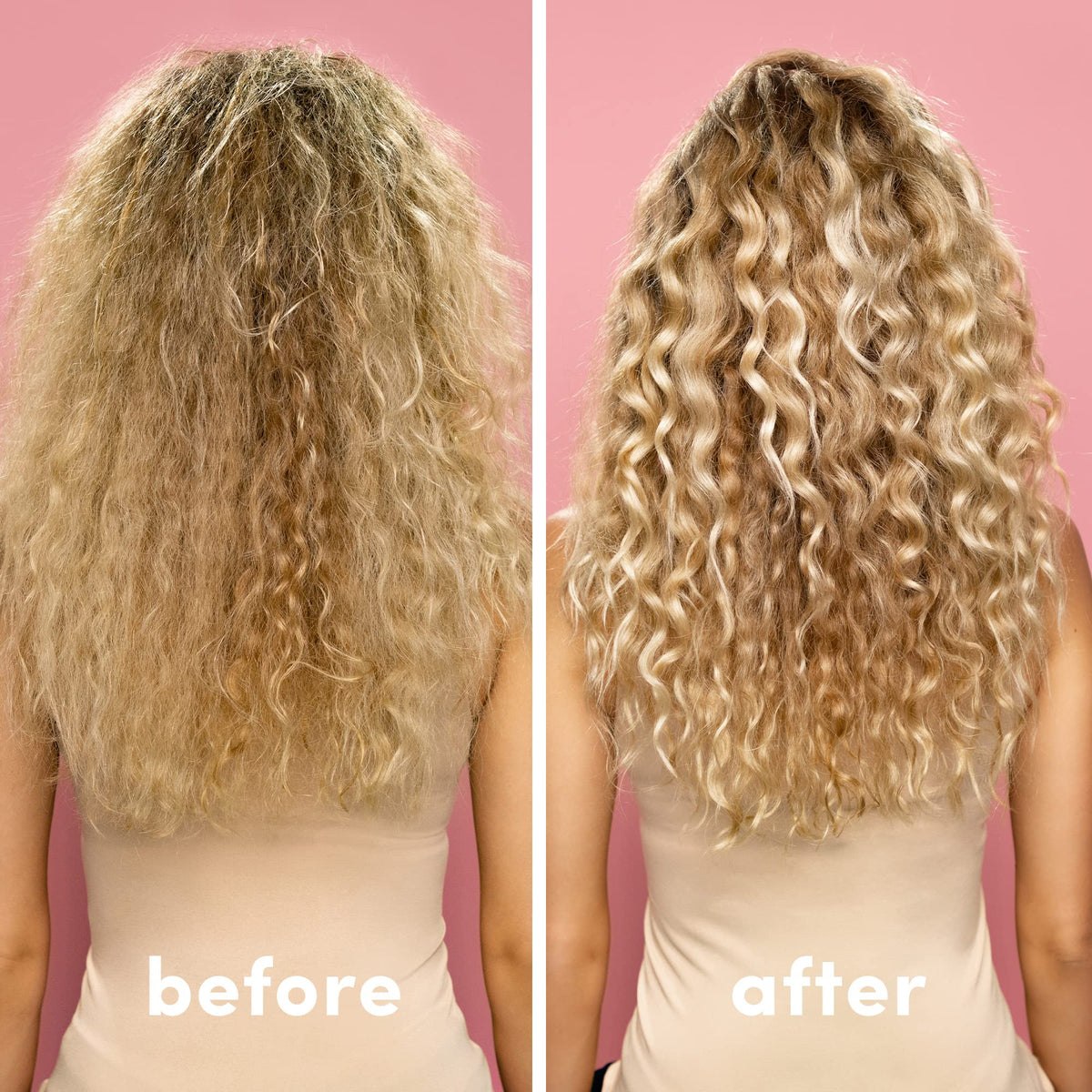Coco & Eve side-by-side before and after showing improved shine