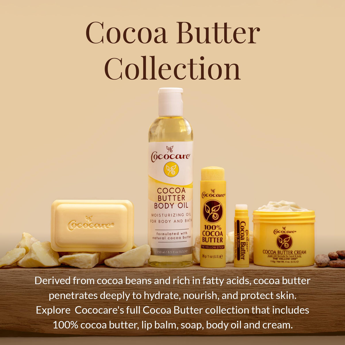 COCOCARE ingredients shot with cocoa butter and aloe highlighting nourishing benefits