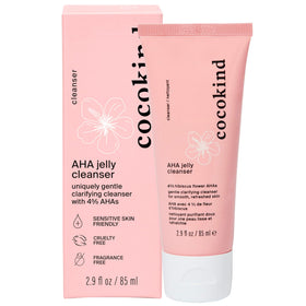 Cocokind AHA Jelly Cleanser front packaging shows product and brand for clear identification and trust
