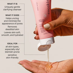 Cocokind AHA Jelly Cleanser texture close-up displays gel clarity and gentle foaming benefit