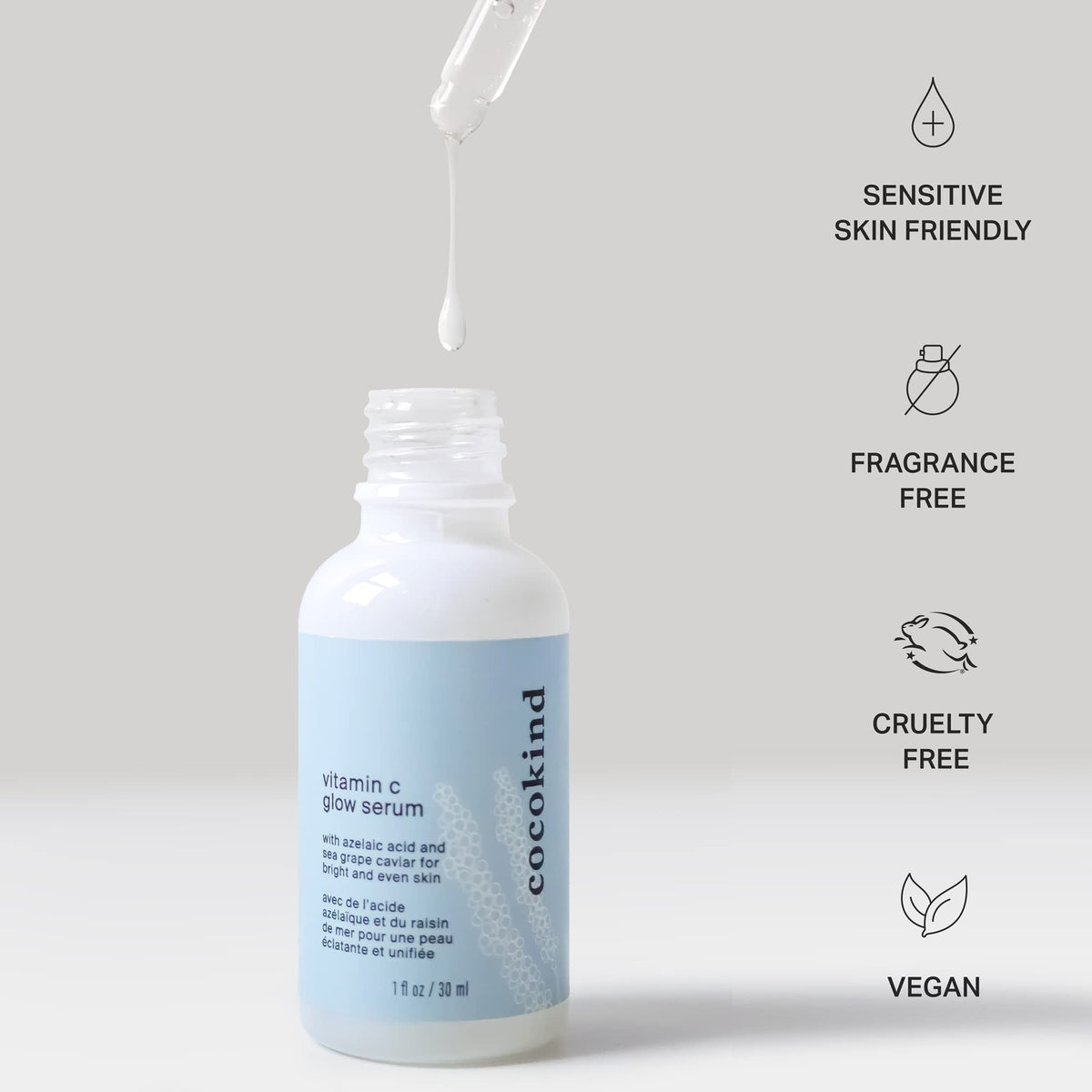 Cocokind serum applied to face in morning routine for brightening benefit