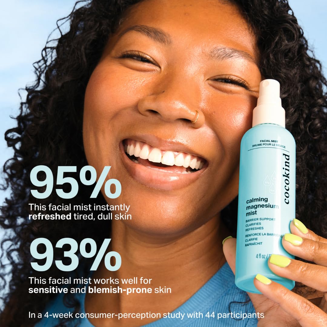Cocokind mist being applied to face for instant soothing and redness reduction