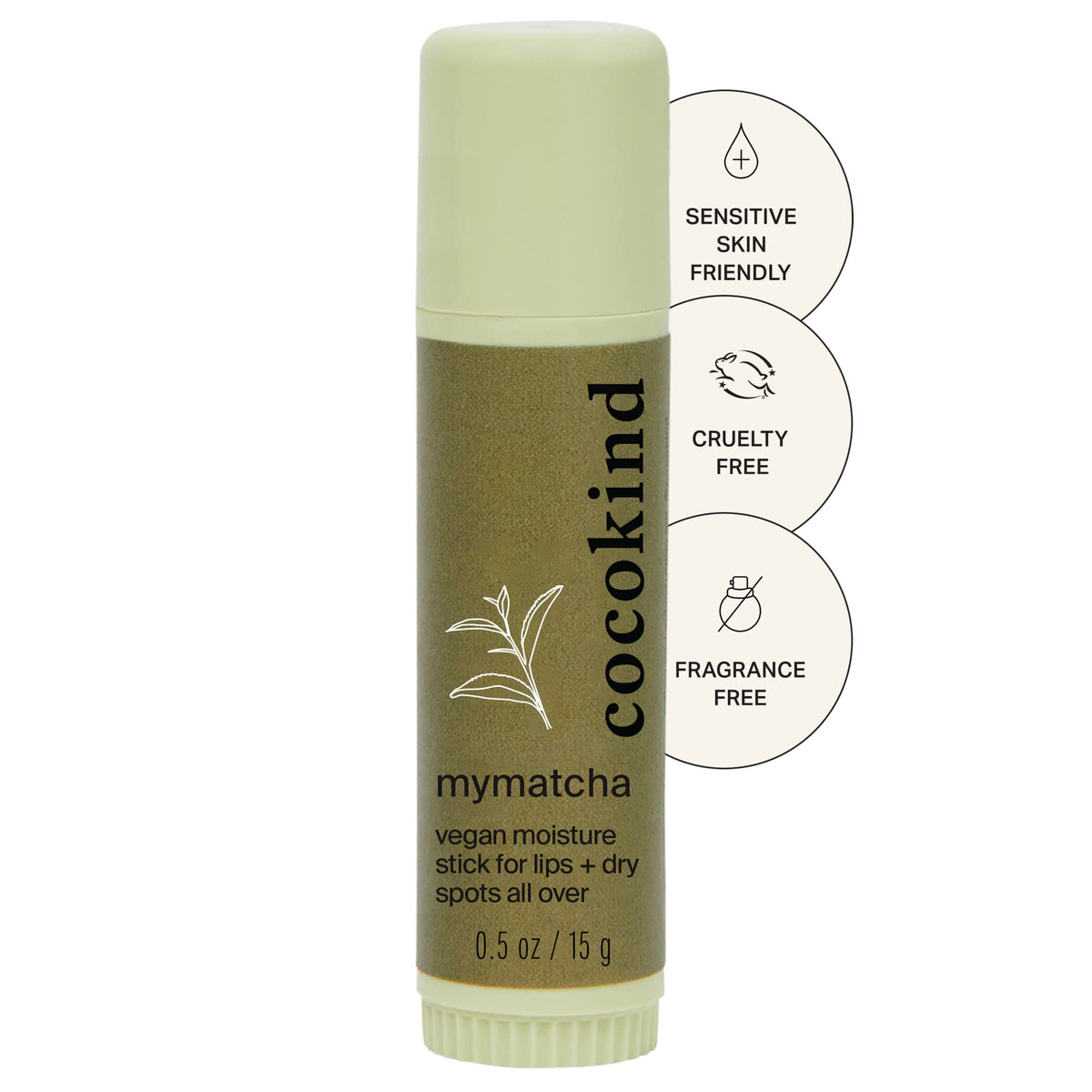 Cocokind Mymatcha front packaging showing compact travel-ready stick and branding benefit