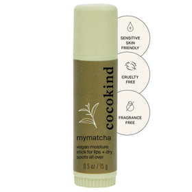 Cocokind Mymatcha front packaging showing compact travel-ready stick and branding benefit