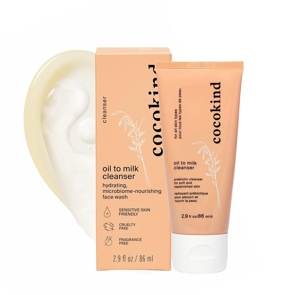 Cocokind front packaging showing cleanser, clear labeling, gentle cleansing benefit
