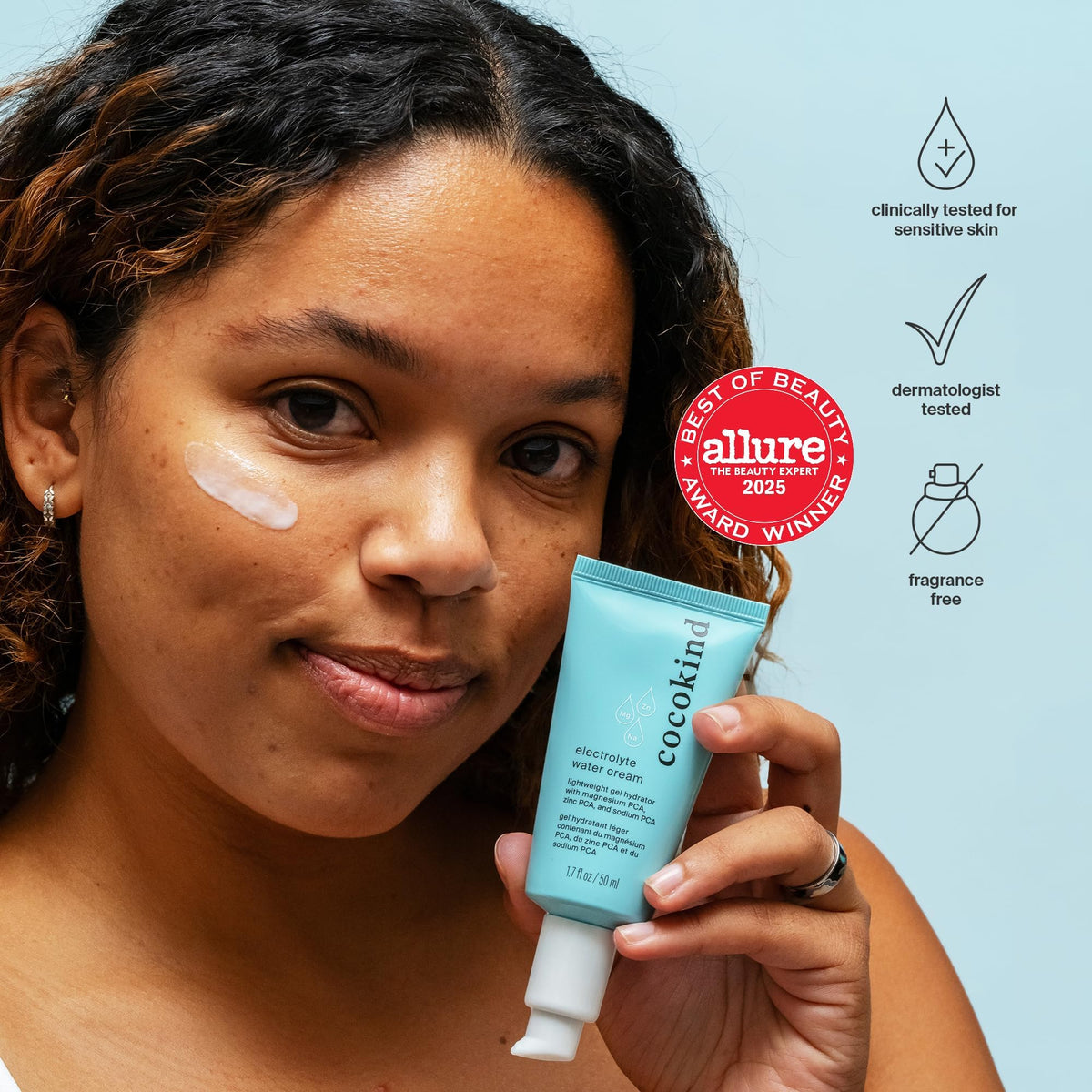 Cocokind open jar gel texture close-up showing lightweight hydration and smooth finish
