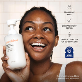 Cocokind pump dispensing milky-gel texture close-up, highlights gentle hydrating feel