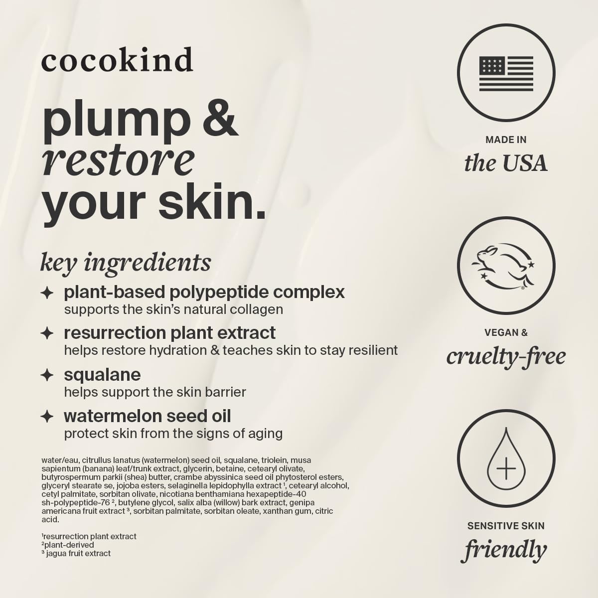 Close-up of Cocokind label highlighting peptide and squalane benefits