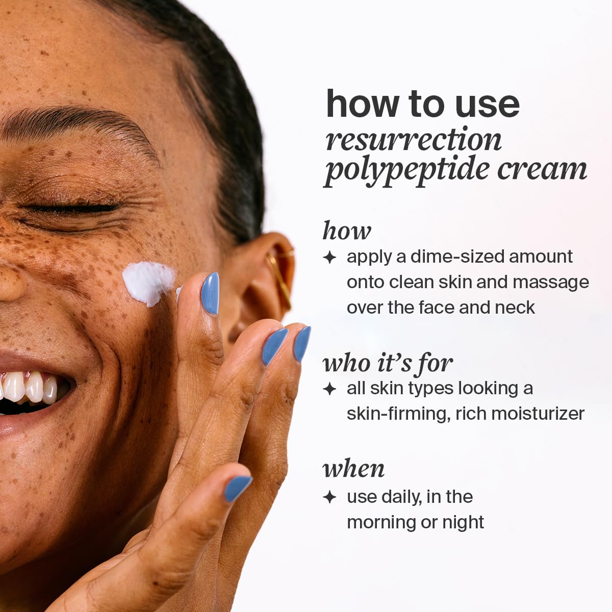 Applying Cocokind cream to face demonstrating smooth, non-greasy finish