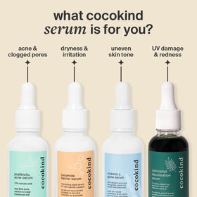 Cocokind serum next to moisturizer illustrating layerable routine benefit