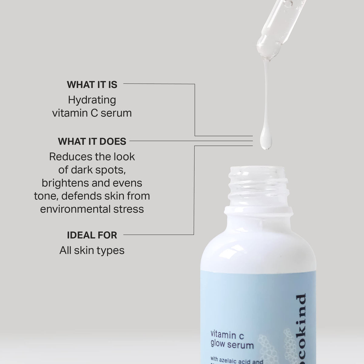 Cocokind serum pipette dispensing clear drop to show lightweight texture
