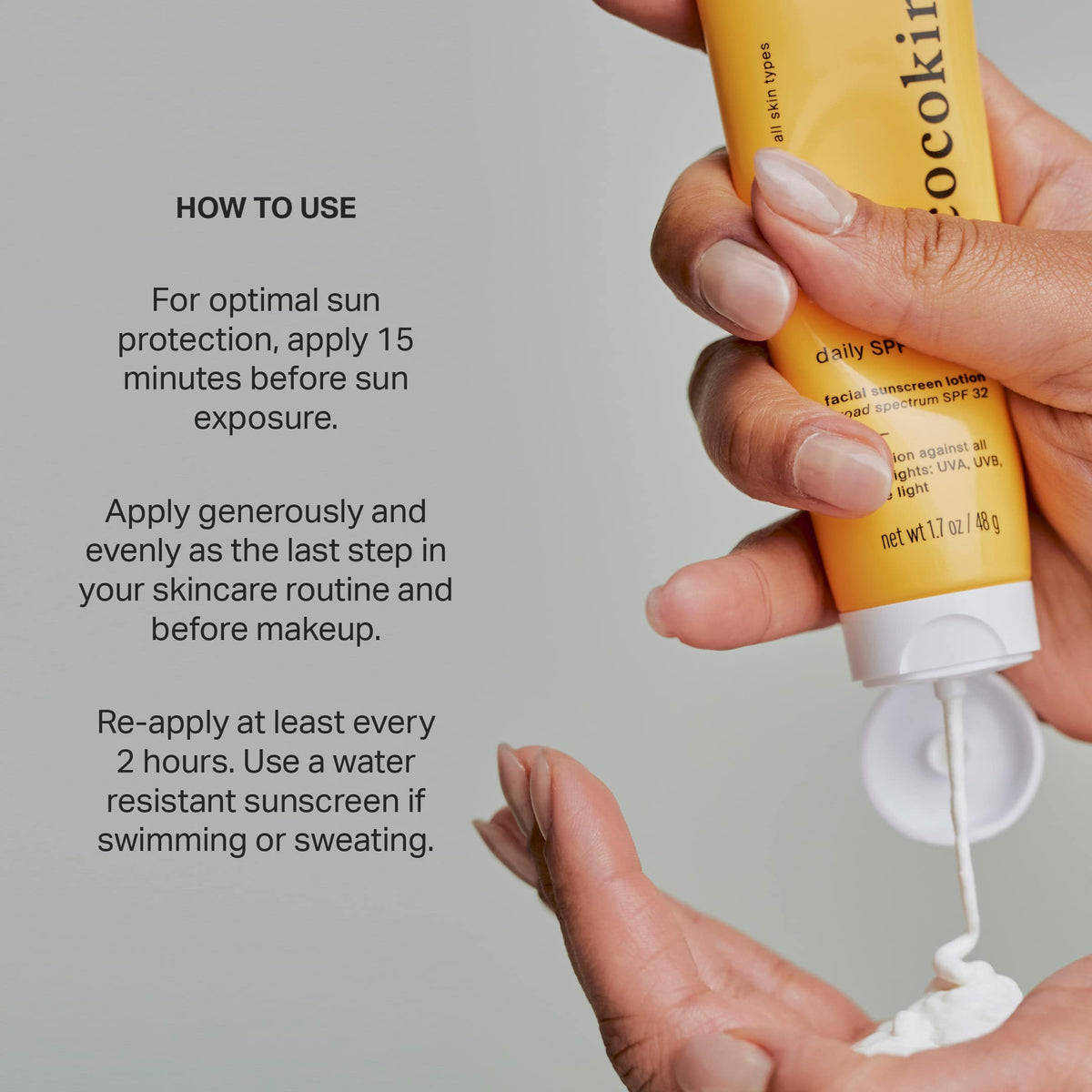 Cocokind tube next to everyday items showing compact 1.7 fl oz size