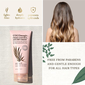 Cocomagic before and after hair image showing reduced frizz and shine