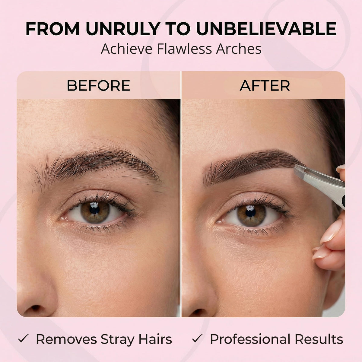 Coco's Closet tweezer in use shaping eyebrow for accurate results