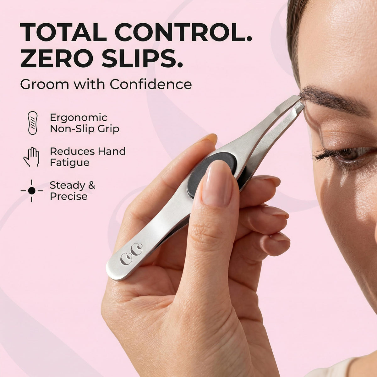 Coco's Closet stainless tweezer with protective cap preventing tip damage