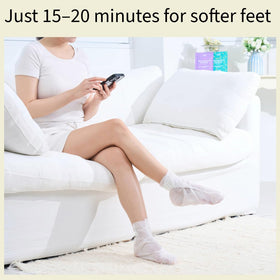 Codi New York foot mask worn during at-home relaxation showing hydrated feet
