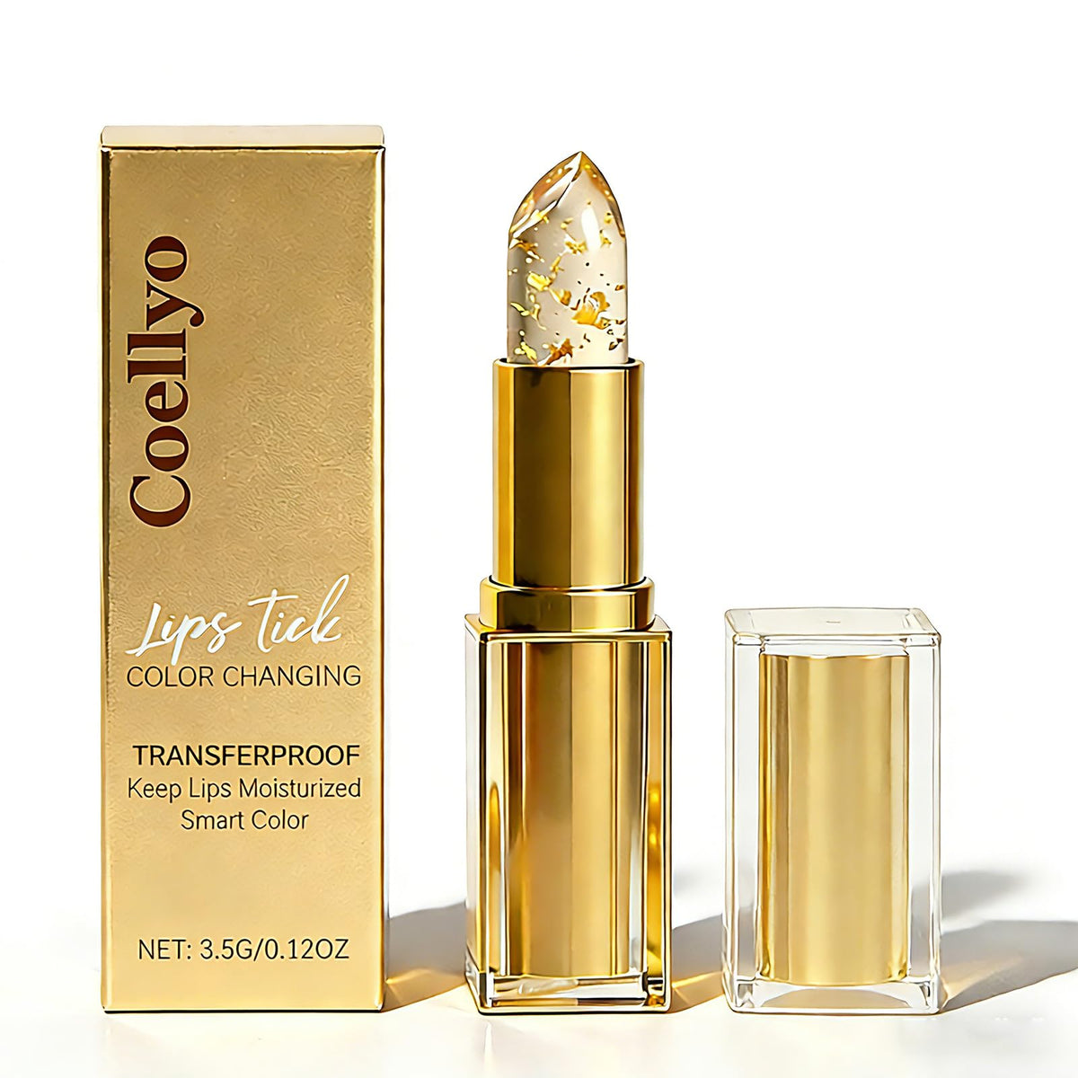 Coellyo front packaging showing gold-accented tube and clear cap, elegant gift appeal