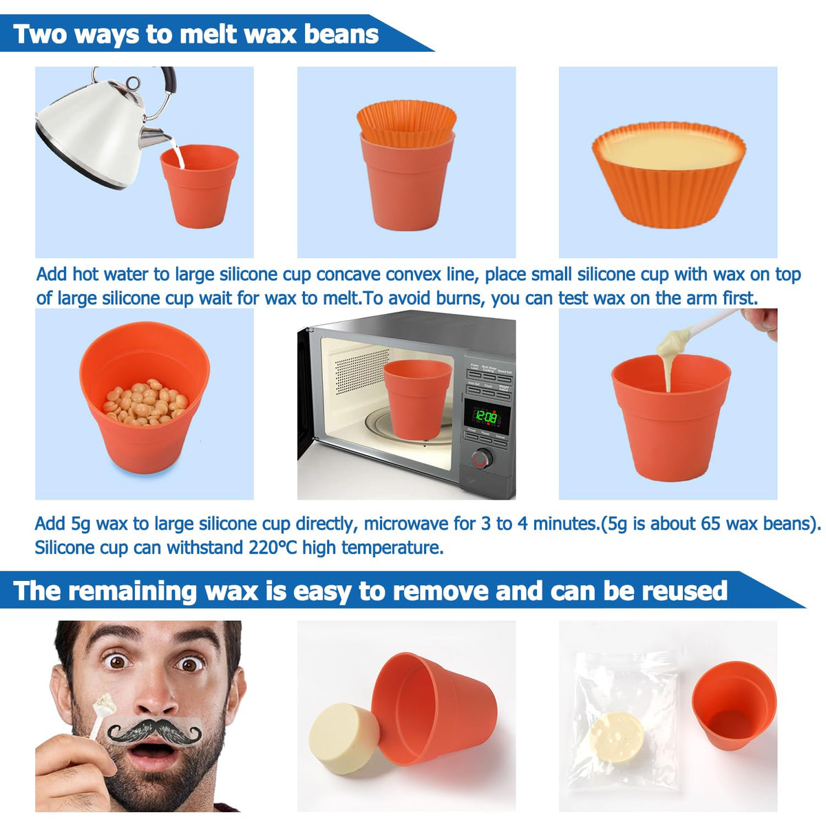 CoFashion silicone cups with melting wax demonstrating safe mixing