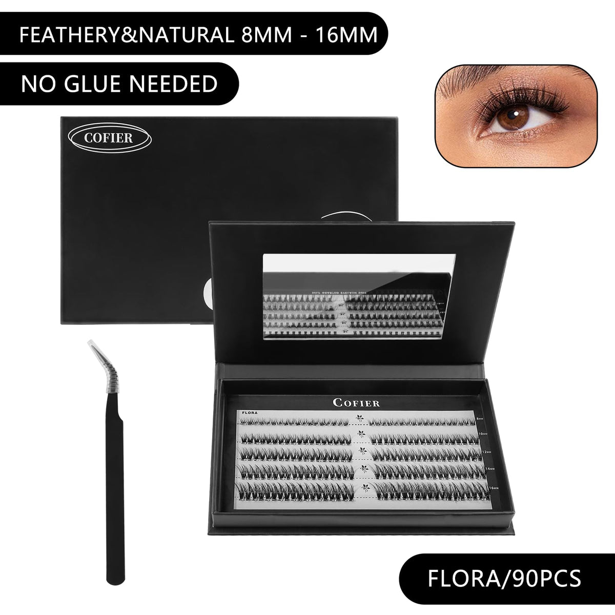 CoFier kit flatlay with clusters and instructions illustrating simple at-home routine