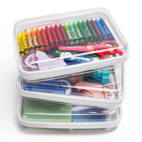 CoiiJoii front view of three clear hard shell zipper cases showing organized set benefit