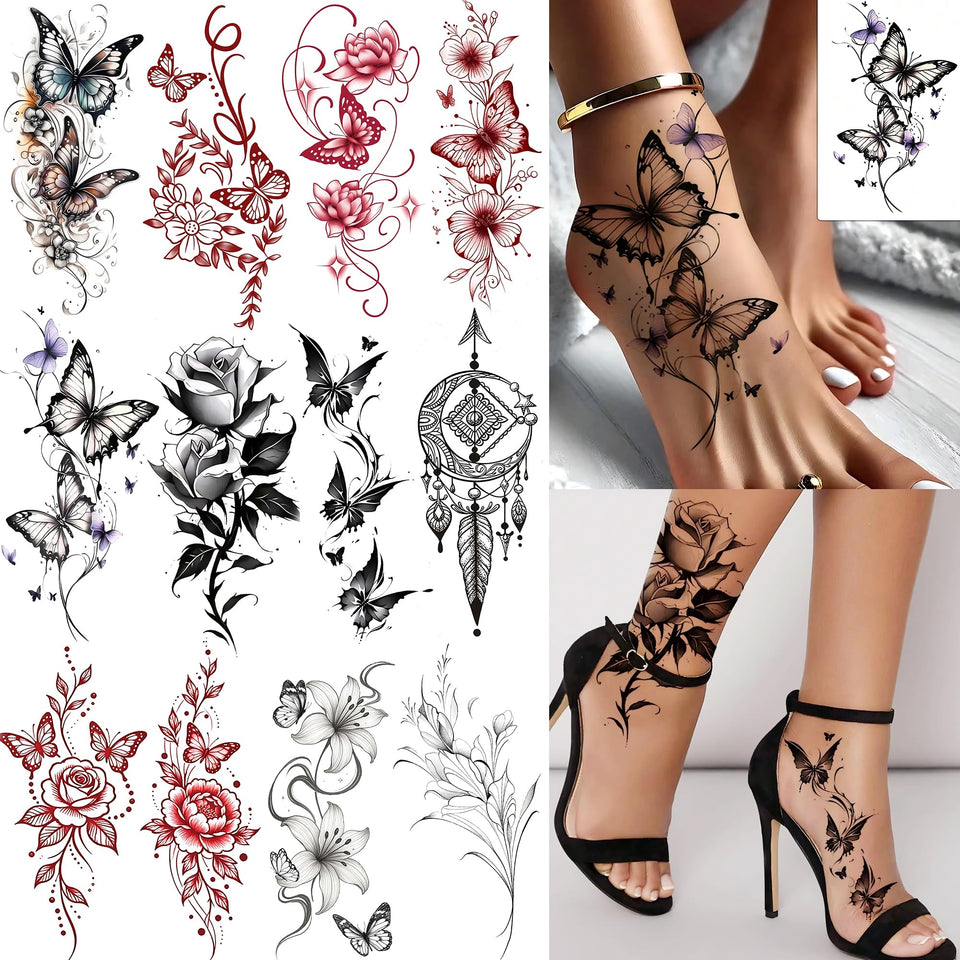 COKTAK front packaging showing 12 floral and butterfly tattoo sheets, vibrant designs