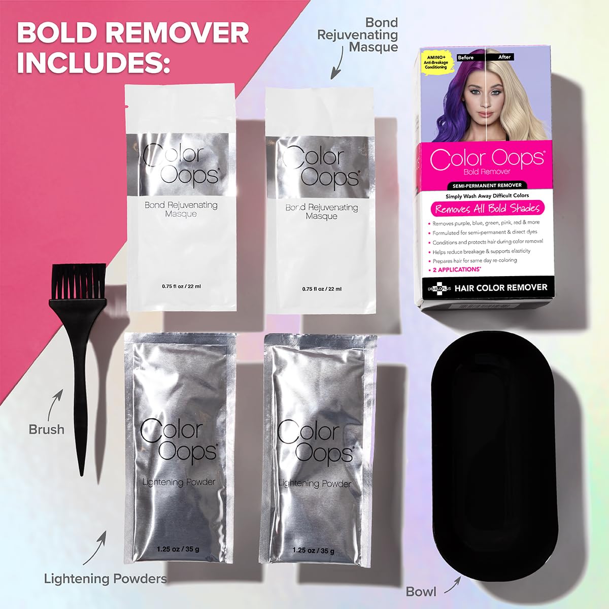 Color Oops application on hair strand demonstrating color removal process