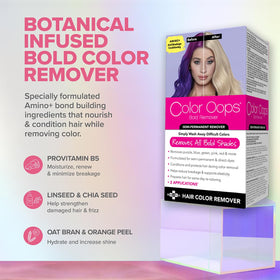Color Oops label close-up highlighting ingredients and application directions