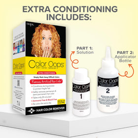 Close-up of Color Oops creamy remover texture highlighting conditioning ingredients