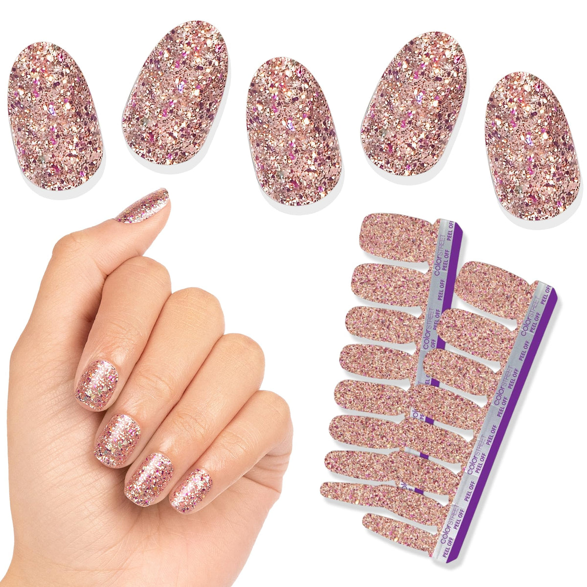 Color Street front packaging showing Tokyo Lights design and instant glitter benefit