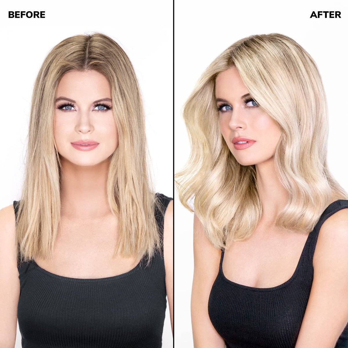 COLOR WOW applying foam to blonde hair for brass-free, softer styling