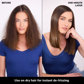 COLOR WOW applied to dry hair in use depicting instant smoothing and frizz control