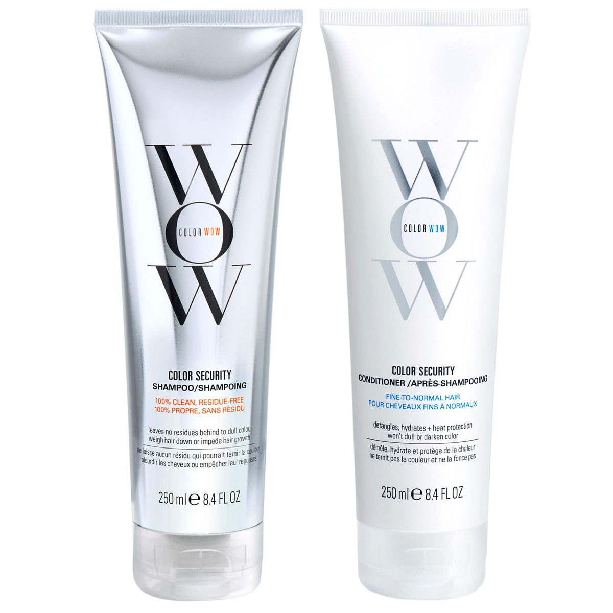 COLOR WOW front packaging showing shampoo and conditioner protects color