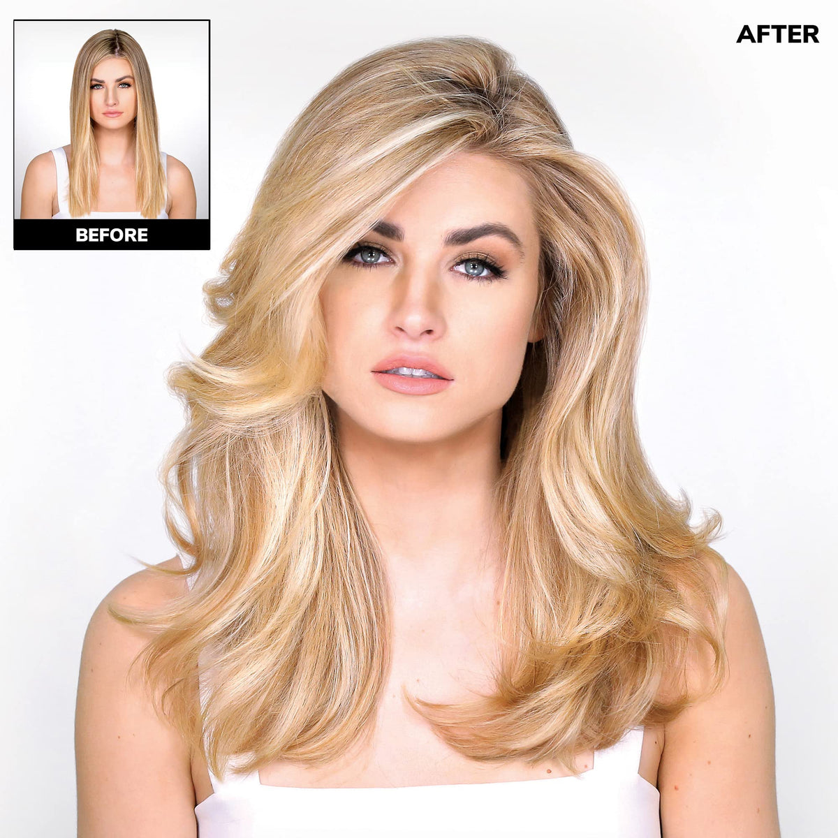 COLOR WOW before and after comparison demonstrating fuller, thicker-looking hair