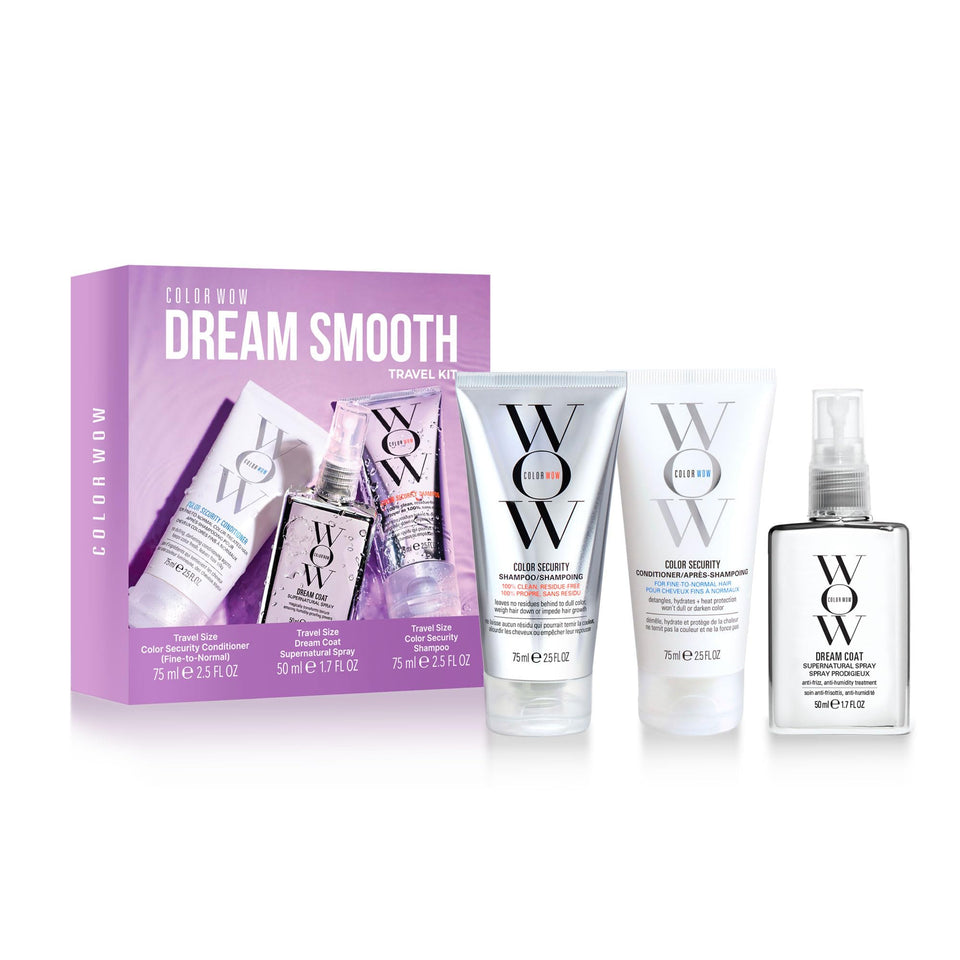 COLOR WOW front packaging showing travel kit, perfect for glossy travel hair