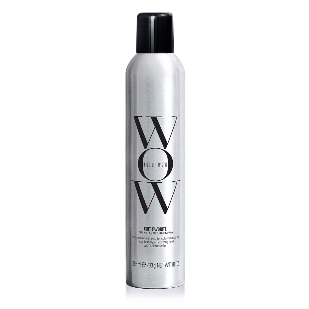 COLOR WOW front aerosol can showing branding and sleek design benefit: clear identification