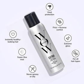 COLOR WOW close-up of spray nozzle mist delivering even, weightless gloss