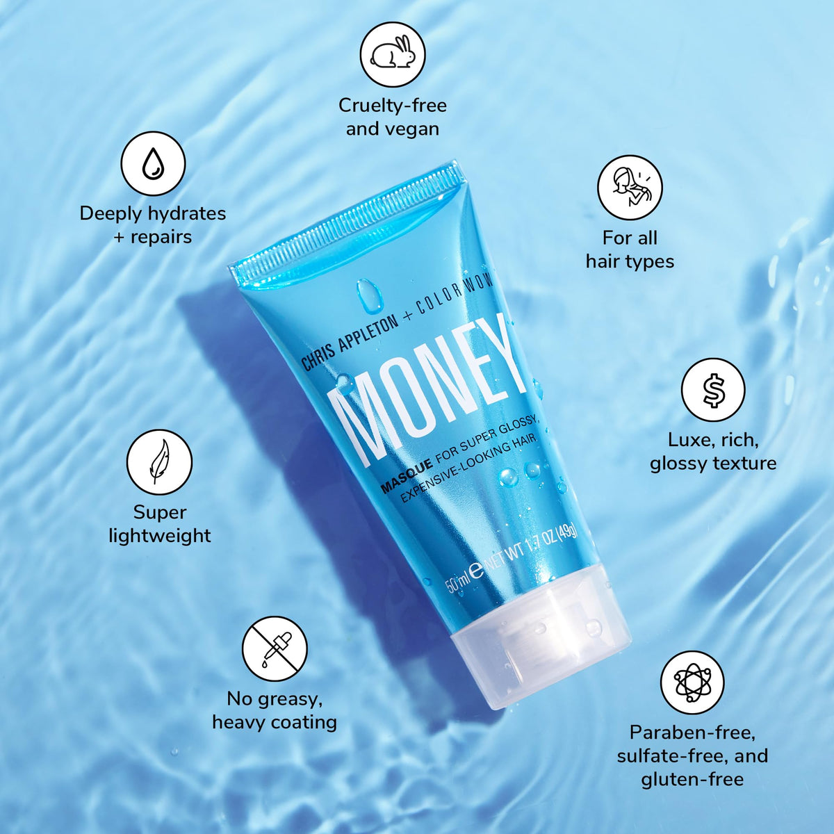 COLOR WOW Money Masque applied in salon setting showing easier detangling and smoothing