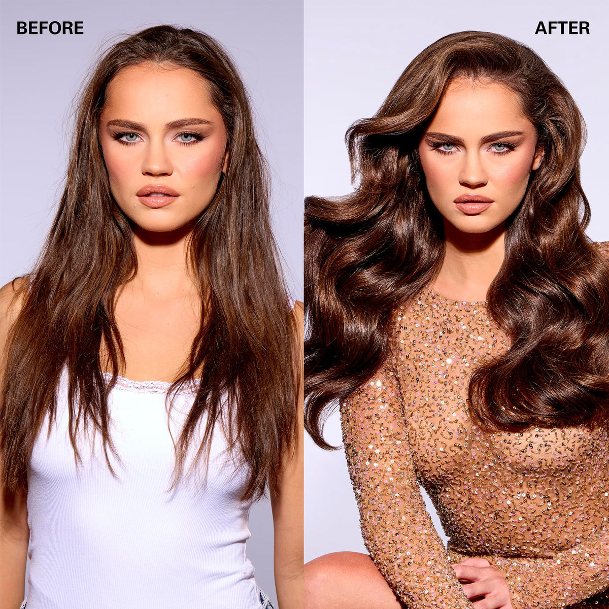 COLOR WOW Money Mist finished shiny hair showcasing glossy, expensive-looking results