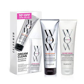 COLOR WOW shampoo pump and conditioner label detail for ingredient visibility