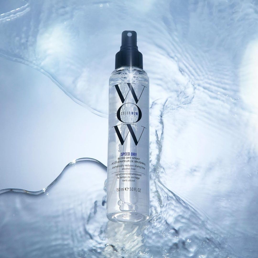 COLOR WOW before-and-after drying comparison showing reduced dry time benefit